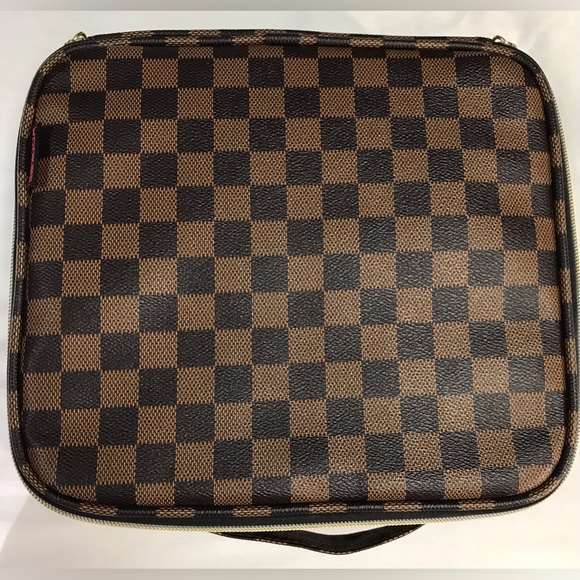 Wodkeis Brown Checkered Makeup Bag~Adjustable Compartments - Picture 2 of 7